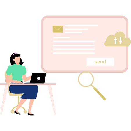 Girl is sending mail online  Illustration