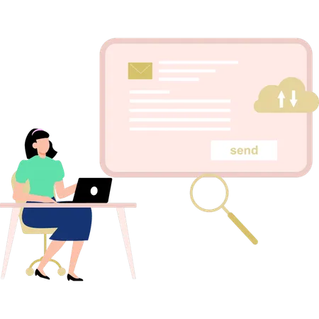 Girl is sending mail online  Illustration