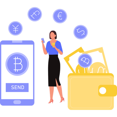 Girl is sending money from mobile  Illustration