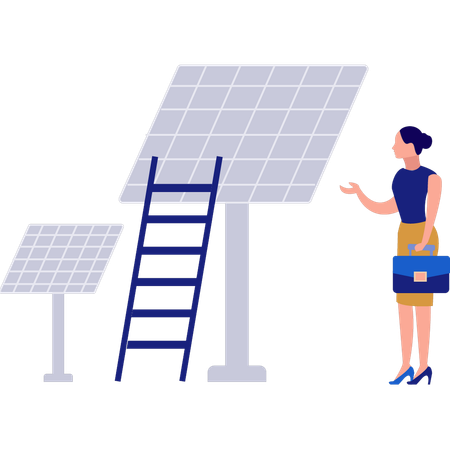Girl is servicing solar panel  Illustration