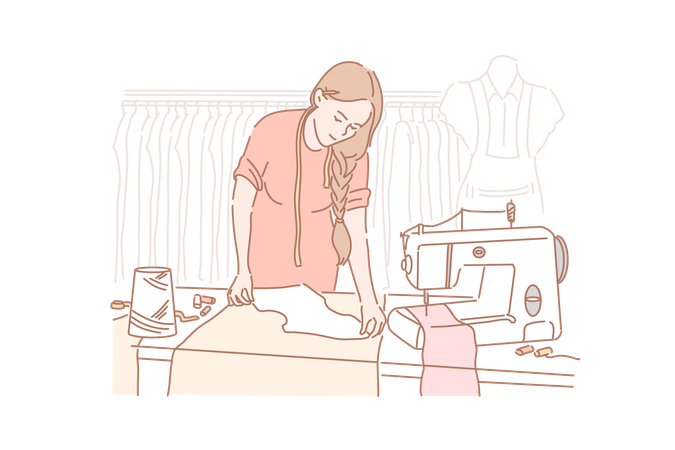 Girl is sewing beautiful dress  Illustration