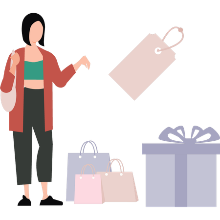 Girl is shopping at a discount  Illustration