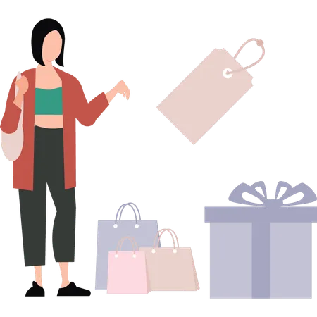 Girl is shopping at a discount  Illustration