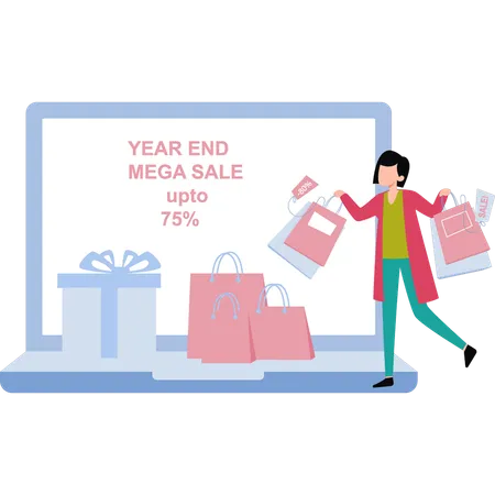 Girl is shopping at the end of the year sale  Illustration