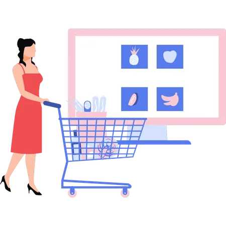 Girl is shopping for groceries online  Illustration