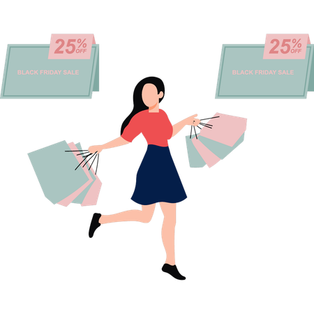 Girl is shopping in Black Friday sale  Illustration
