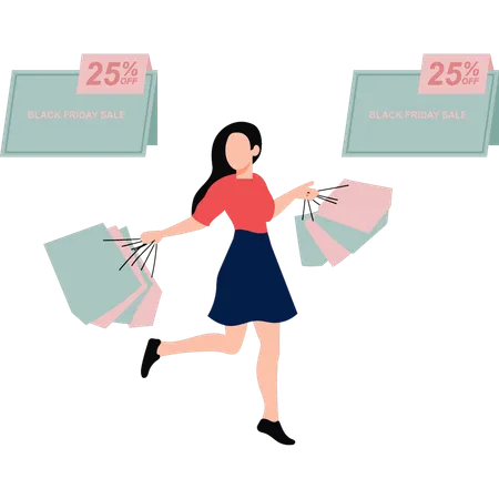 Girl Is Shopping In Black Friday Sale Illustration