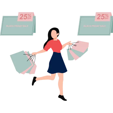 Girl is shopping in Black Friday sale  Illustration