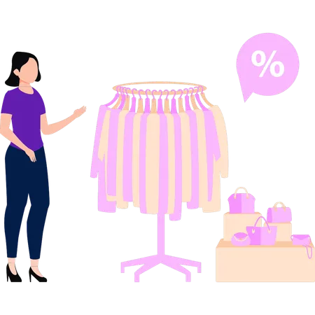 The Girl Is Buying Clothes At A Discount Illustration