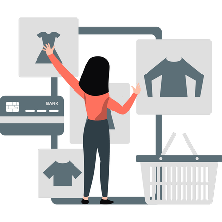 Girl is shopping online clothes  Illustration