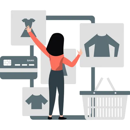 Girl is shopping online clothes  Illustration