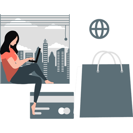 Girl is shopping online on a laptop  Illustration