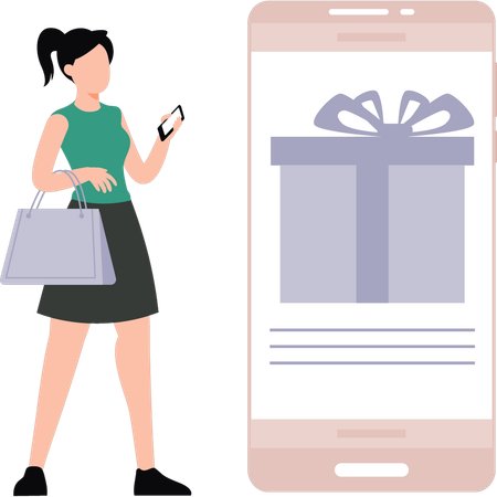 Girl is shopping online on mobile phone  Illustration