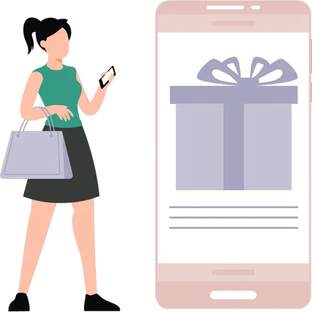 Girl Is Shopping Online On Mobile Phone Illustration