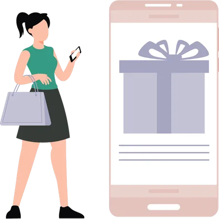 Girl is shopping online on mobile phone  Illustration