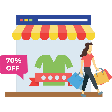 Girl is shopping with 70% discount Illustration