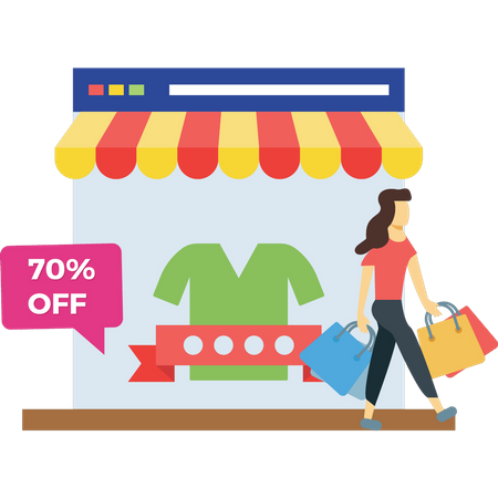 Girl is shopping with 70% discount  Illustration