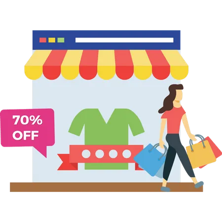 Girl is shopping with 70% discount  Illustration