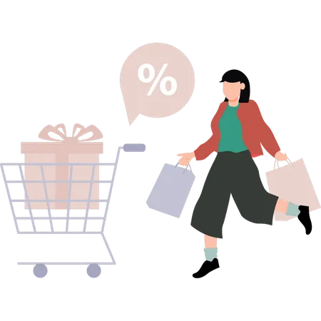 Girl is shopping with cart  Illustration