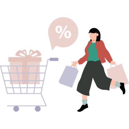 Girl is shopping with cart  Illustration