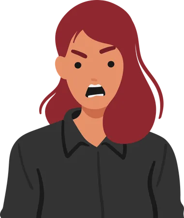 Angry Female Character Woman Face Contorted In A Furious Yell Eyes Ablaze With Anger And Lips Parted In A Fierce Expression The Intensity Of Her Emotions Echoed In Her Powerful Vocal Outburst Illustration