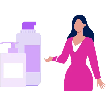 Girl is showing a bottle of lotion  Illustration