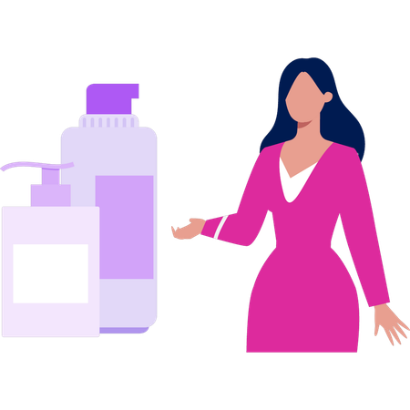 Girl is showing a bottle of lotion  Illustration