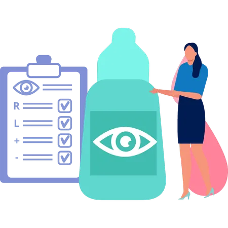 The Girl Is Showing A Bottle Of Medical Eye Drops Illustration