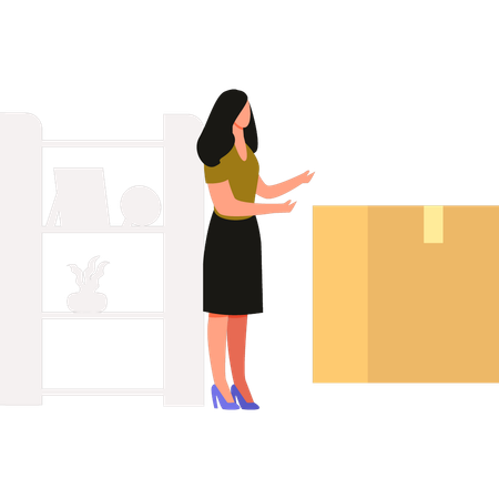 Girl is showing a cardboard parcel  Illustration