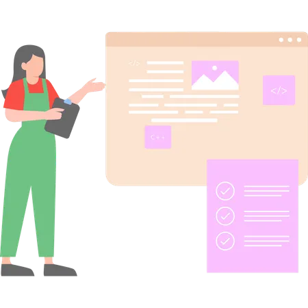 Girl is showing a code on web page  Illustration