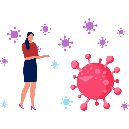 Girl is showing a microscopic view of a virus  イラスト