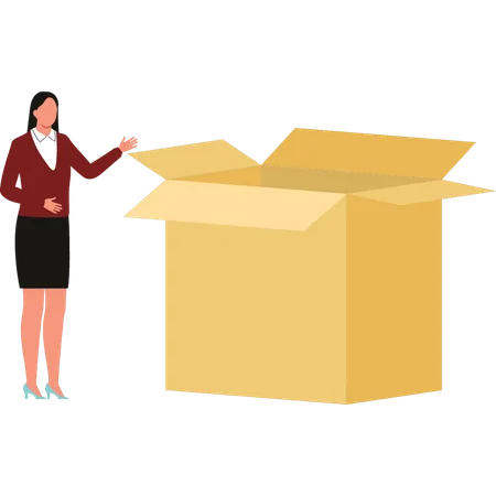 Girl is showing an empty package  Illustration