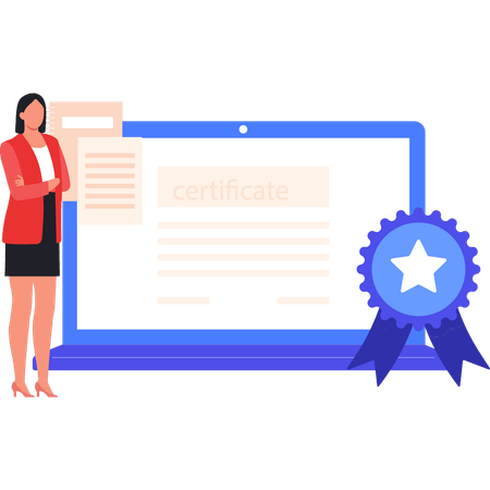 Girl is showing an online degree  イラスト