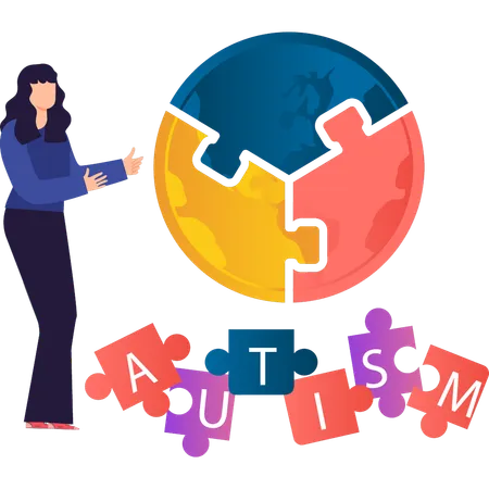 The Girl Is Showing Autism Awareness To The World Illustration