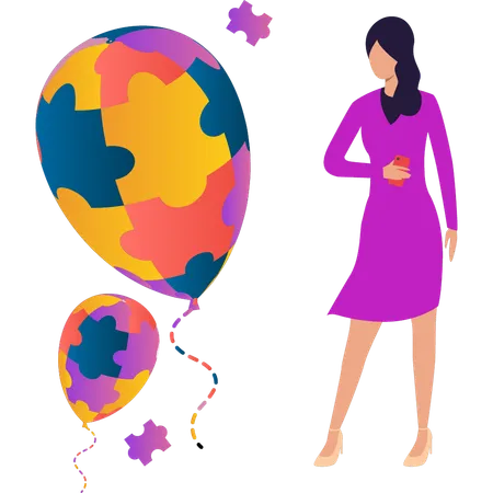 Girl is showing autism balloons  Illustration
