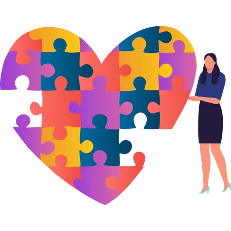 Girl is showing autism puzzle heart  Illustration