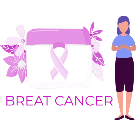 Girl is showing breast cancer date  Illustration