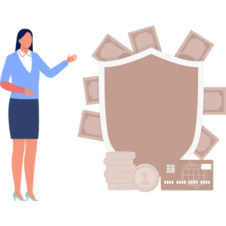 Girl is showing cash security  Illustration