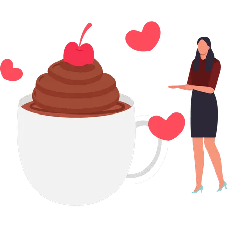 Girl is showing chocolate coffee  Illustration