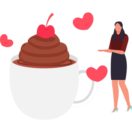 Girl is showing chocolate coffee  イラスト