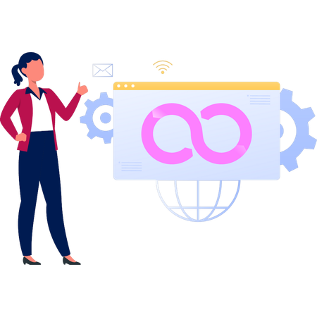 Girl is showing DevOps on web page  Illustration