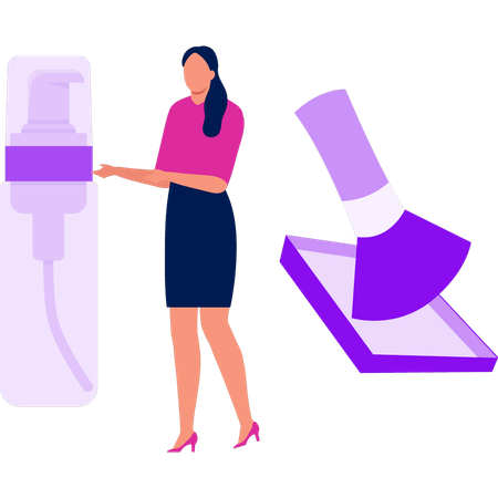 Girl is showing different foundation bottle  Illustration