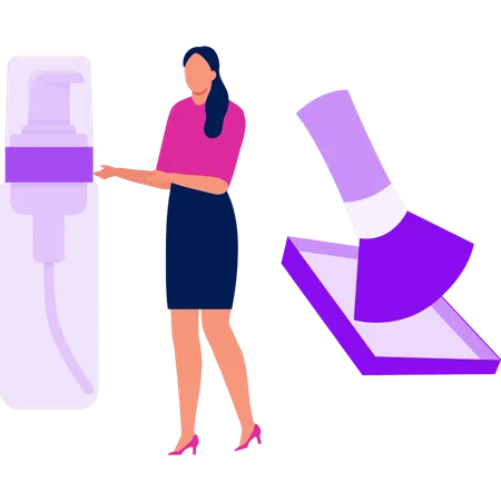 Girl is showing different foundation bottle  Illustration