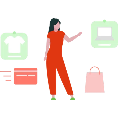 Girl is showing different online products  Illustration