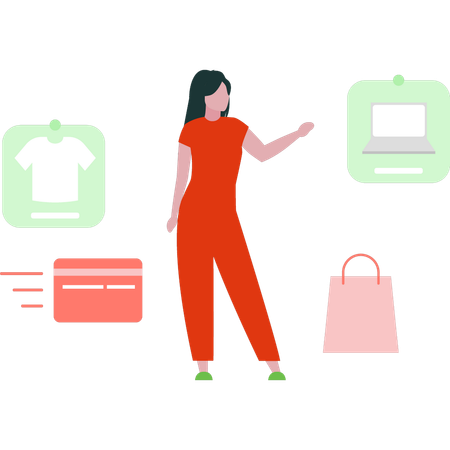 Girl is showing different online products  Illustration