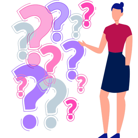 Girl is showing different question mark signs  Illustration