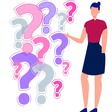 Girl is showing different question mark signs  Illustration