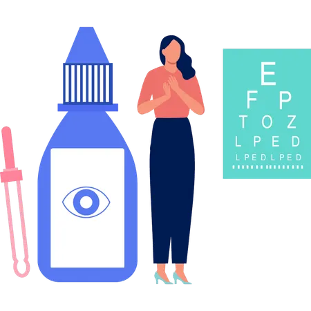 The Girl Is Showing Eye Drops Illustration