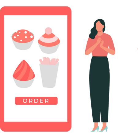 Girl is showing fast food on mobile  Illustration