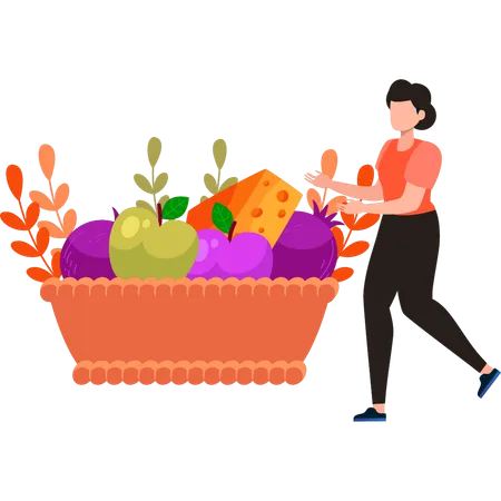 Girl is showing fruit basket  イラスト